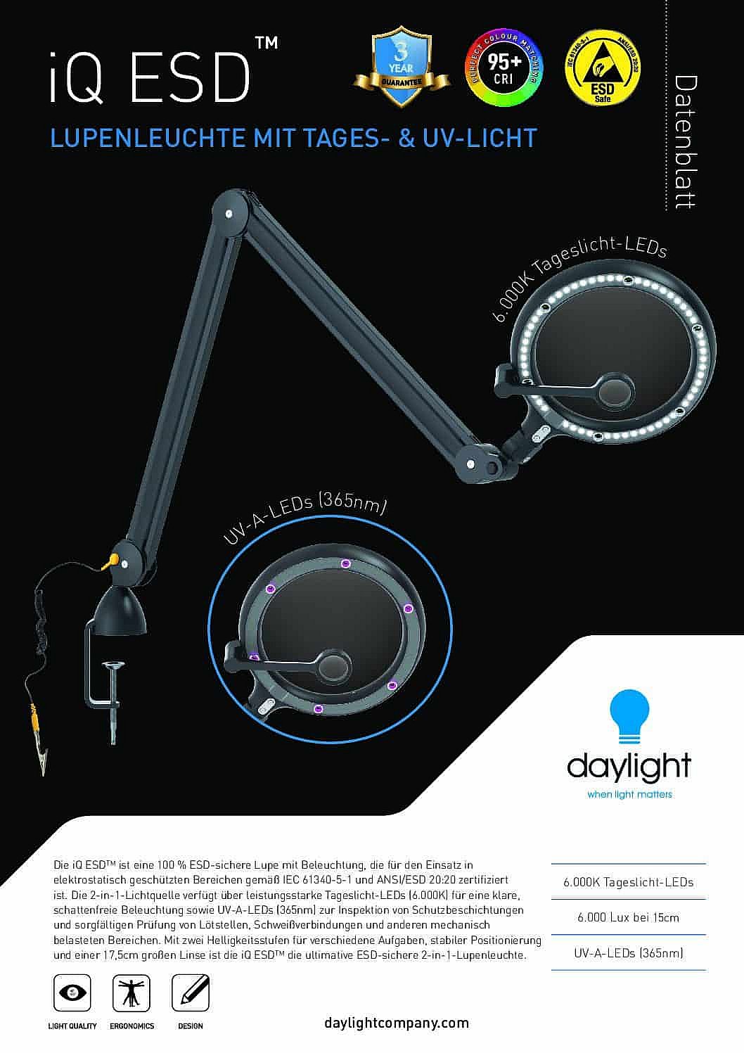 E25101 iQ ESD Daylight UV Magnifier Datasheet EN pdf