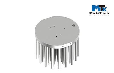 LED pin fin heat sink, ø111mm, H 80mm, Base 10mm, Zhaga holes, Clear