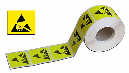 Autocollant d'avertissement symbole ESD papier sur rouleau (1000 pièces)