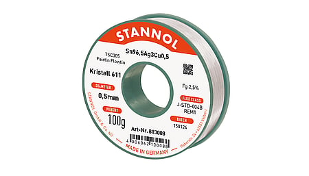 Solder wire crystal 611, Sn96,5Ag3Cu0,5 - FLOWTIN TSC305 - Fairtin, 0.5mm, 100g