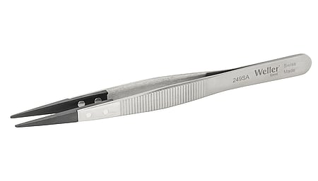 Precision tweezers with pointed plastic tips (PPS) and serrated finger grip