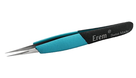 Ergonomic precision tweezers with long, straight, fine tips