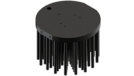 LED pin fin heat sink, ø111mm, H 80mm, Base 10mm, Zhaga holes, Black