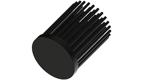 LED pin fin heat sink, ø40mm, H 50mm, Base 5mm, Black anodized