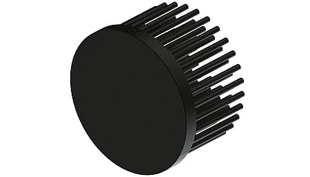 LED pin fin heat sink, ø50mm, H 30mm, Base 5mm, Black anodized