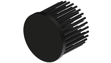 LED pin fin heat sink, ø50mm, H 40mm, Base 5mm, Black anodized