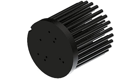 LED pin fin heat sink, ø67mm, H 68mm, Base 8mm, Zhaga&amp;Philips holes, Black