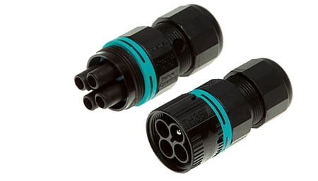 Rundstecker, 4p, Stift&Buchse, Schraubanschluss, Drahtschutz,  D7-12mm, IP68