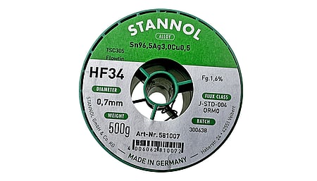 Solder wire HF34, Sn96,5Ag3Cu0,5 - FLOWTIN TSC305, OR M0, 0.7mm, 500g
