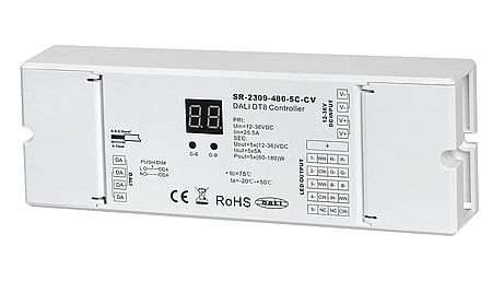 5 Kanal DALI DT8 LED Dimmer, RGBWA, Konstantspannung 12-36VDC, max. 900W