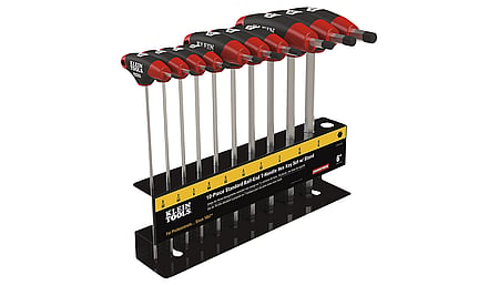 Hexagon wrench set, SAE ball-head T-handle, 6-inch, with stand, 10-piece