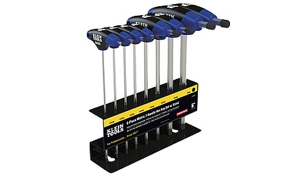 Hexagon wrench set, metric, Journeyman, T-handle, 6-inch/stand, 8-piece