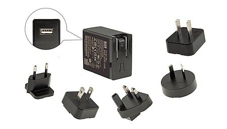 Adaptateur secteur 12W 5V/2.4A, Interchangeable AC type, port USB