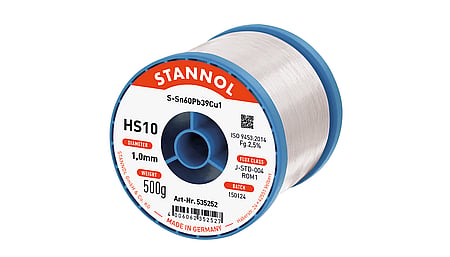 Solder wire HS10, Sn60Pb39Cu1, RO M1, 1mm, 500g