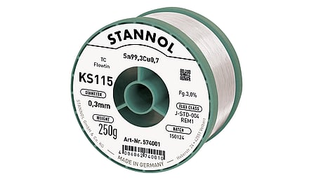 Fil de soudure KS115, Sn99,3Cu0,7 - FLOWTIN TC, RE M1, 0.3mm, 250g