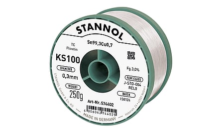 Solder wire KS100, Sn99,3Cu0,7 - FLOWTIN TC, RE L0, 0.3mm, 250g