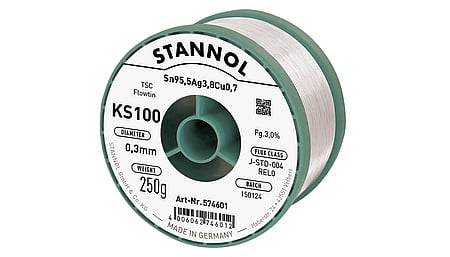 Solder wire KS100, Sn95,5Ag3,8Cu0,7 - FLOWTIN TSC, RE L0, 0.3mm, 250g