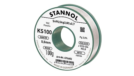 Solder wire KS100, Sn95,5Ag3,8Cu0,7 - FLOWTIN TSC, RE L0, 0.5mm, 100g