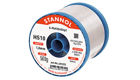 Solder wire HS10, Pb93Sn5Ag2, RO M1, 1mm, 500g