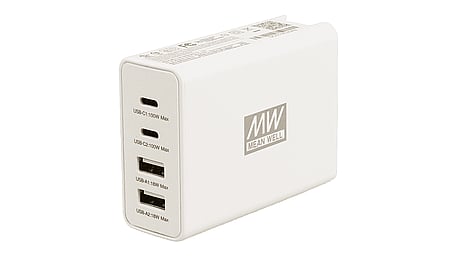100W 4-Port USB Travel Charger, 2x USB-C, 2x USB-A, PD 3.0, includes 1m USB-C to USB-C cable