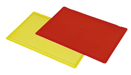 Hook-on lids for storage containers made of IDP - dissipative in yellow and red