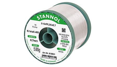 Solder wire Kristall 400, Sn99,3Cu0,7 - TC, RE L0, 0.7mm, 500g