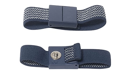 ESD contact wrist strap suitable for 3-4 mm push button, blue