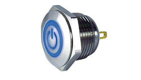 Illuminated Pushbutton switch with power imprint, blue