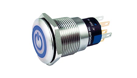 Beleuchteter Druckschalter mit Power Aufdruck, blau