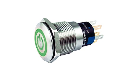 Illuminated Pushbutton switch with power imprint, green