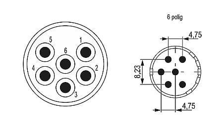 M23 signal contact insert (m) 6-pin, crimp insert without contacts