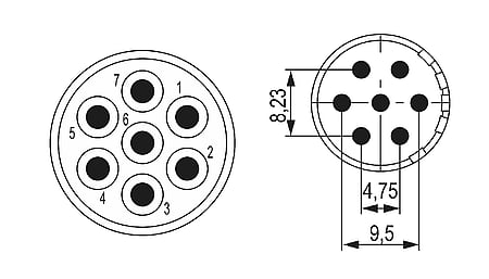 M23 Signal Insert de contact (m) 7 pôles, insert à souder