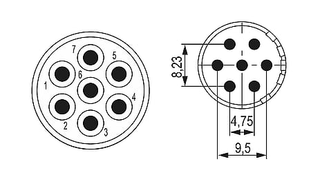 M23 signal contact insert (w) 7-pin, solder insert