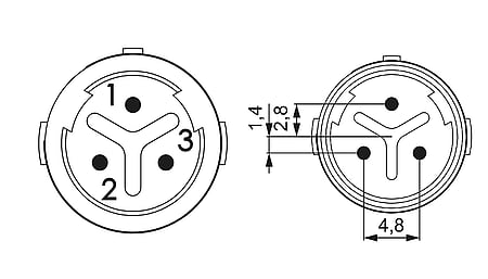 M16 insert (w) 3-pin (3x 1mm) Insert with solder contacts Length 10mm