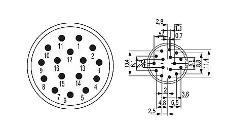 M23 Signal Insert de contact 16 pôles (m), insert à souder
