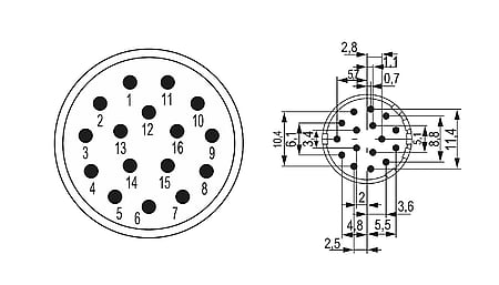 M23 Signal Insert de contact 16 pôles (w), insert à souder