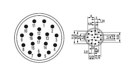 M23 Signal Insert de contact 17 pôles (w), insert à souder