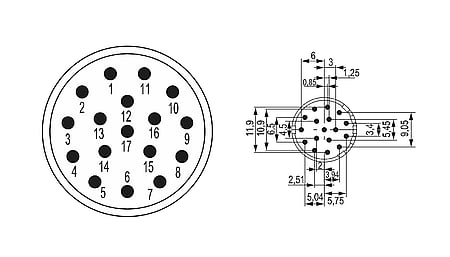 M23 Signal Insert de contact 17 pôles (w), insert à sertir sans contacts
