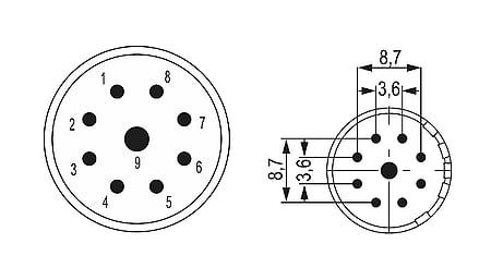 M23 signal contact insert (w) 9-pin (8+1), crimp insert without contacts