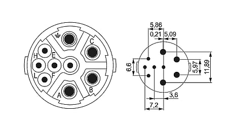 M23 Puissance Insert de contact (w), 9 pôles (5+3+PE) Insert de sertissage sans contacts
