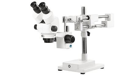 StereoBlue 1702-B stereomicroscope, binocular, 0.5x - 5.5x zoom, double arm stand