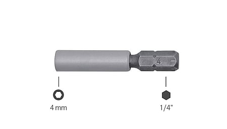 Bit adapter 1/4 inch to 4 mm bits, length 42.5 mm