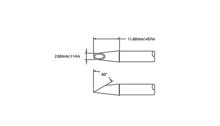 Hollow groove drag soldering cartridge, (bevel /L) 60° x 6 mm, 700 series
