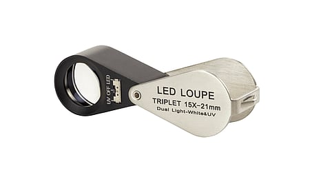 Triple magnifier 15x with LED and UV LED lighting, PB.5018-LUV