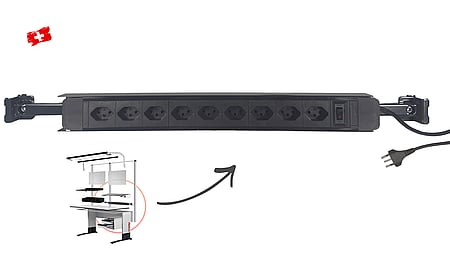Steckdosenleiste 9 x T13 (CH) 5 m, mit horizontaler Schiene 750mm