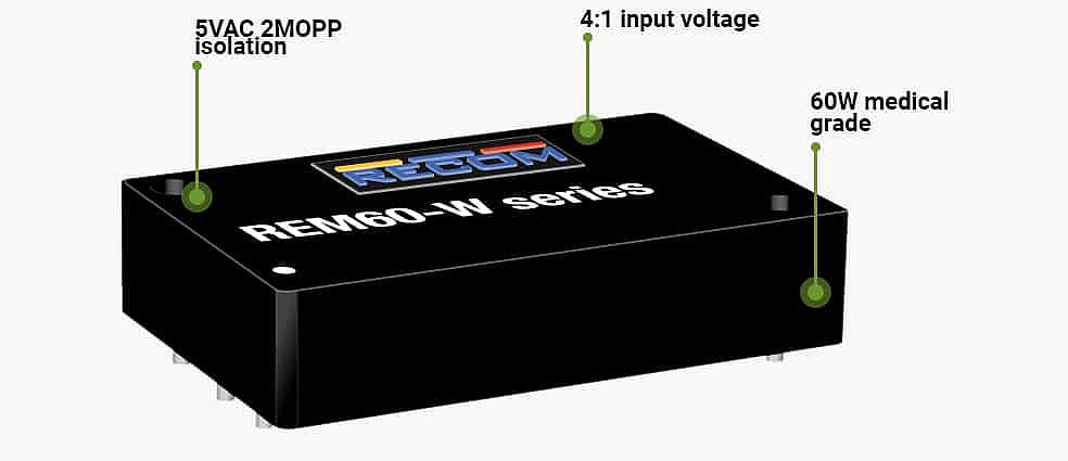 Recom REM60 W 60W DC DC converter medical certification