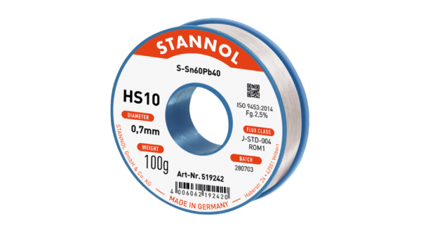 Lötdraht HS10, Sn60Pb40, RO M1, 0.7mm, 100g