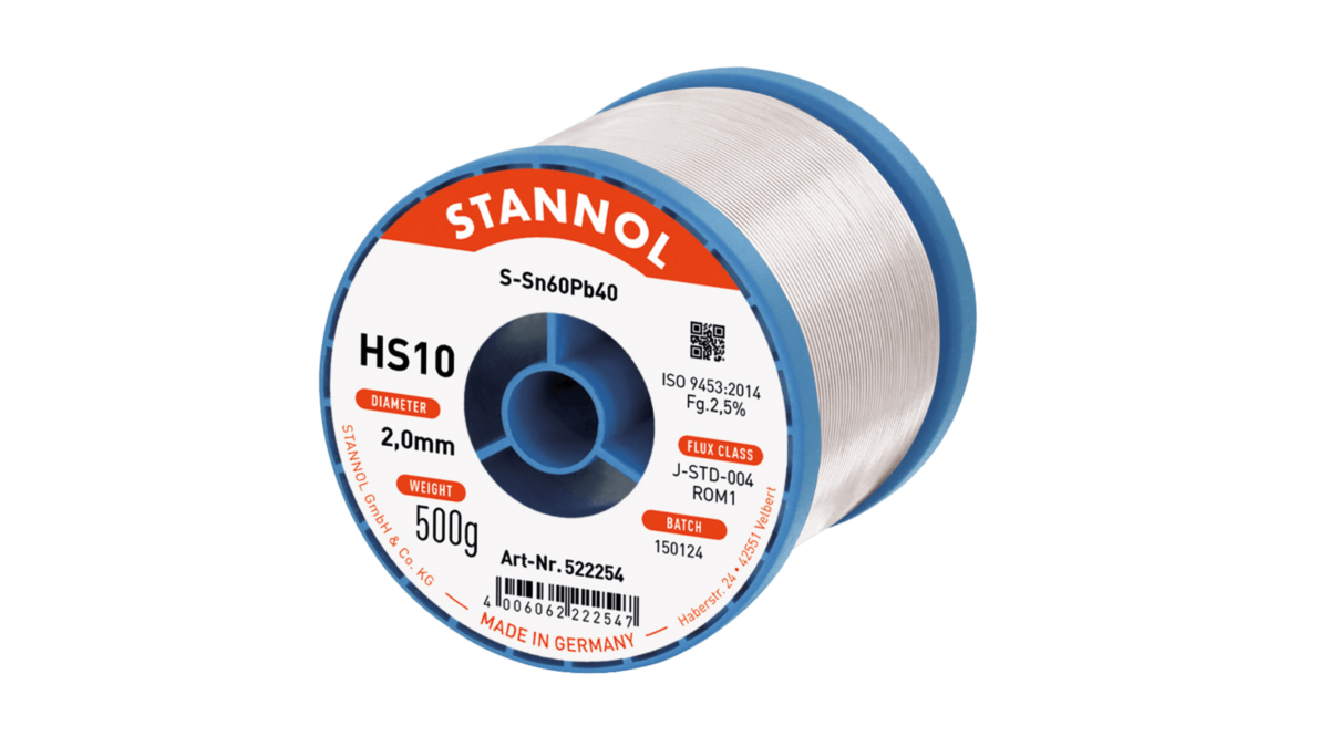 STANNOL - Solder wire HS10, Sn60Pb40, RO M1, 2mm, 500g