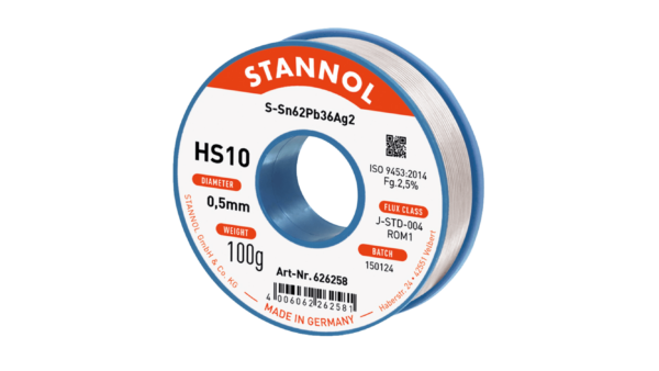 Lötdraht HS10, Sn62Pb36Ag2, RO M1, 0.5mm, 100g