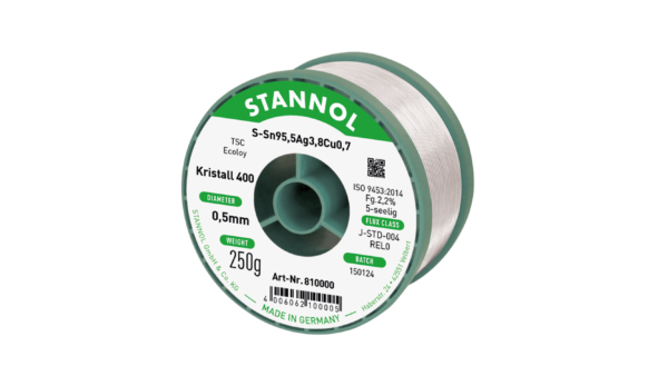 Lötdraht Kristall 400, Sn95,5Ag3,8Cu0,7 - TSC, RE L0, 0.5mm, 250g